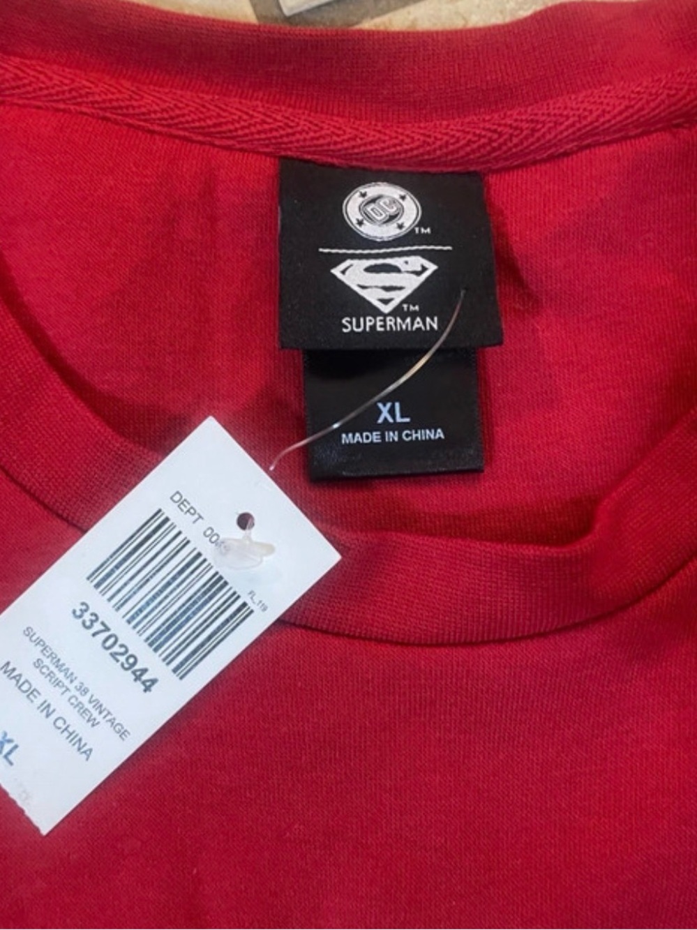 DC Comics Superman Red Crewneck Sweater with White '38' Applique and Blue Trim - Picture 3 of 5